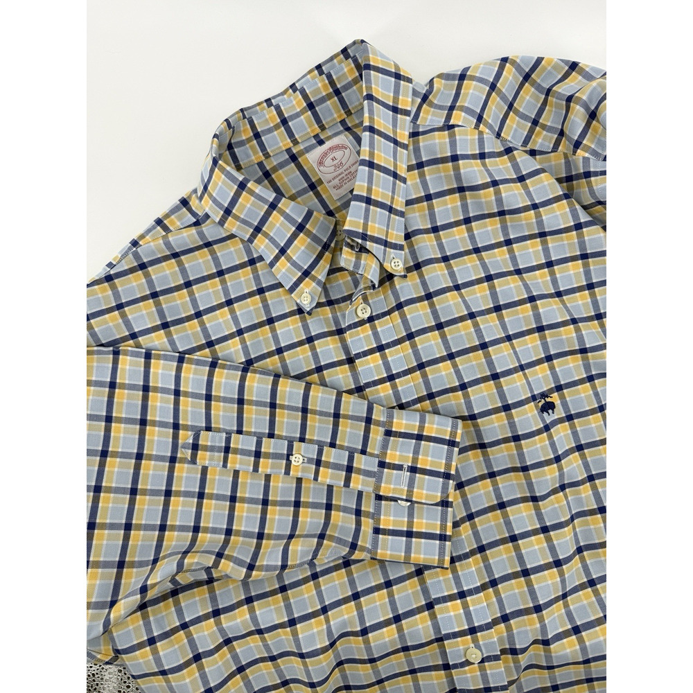 Brooks Brothers 346 Men's Size XL Blue Yellow Plaid Button Down Shirt